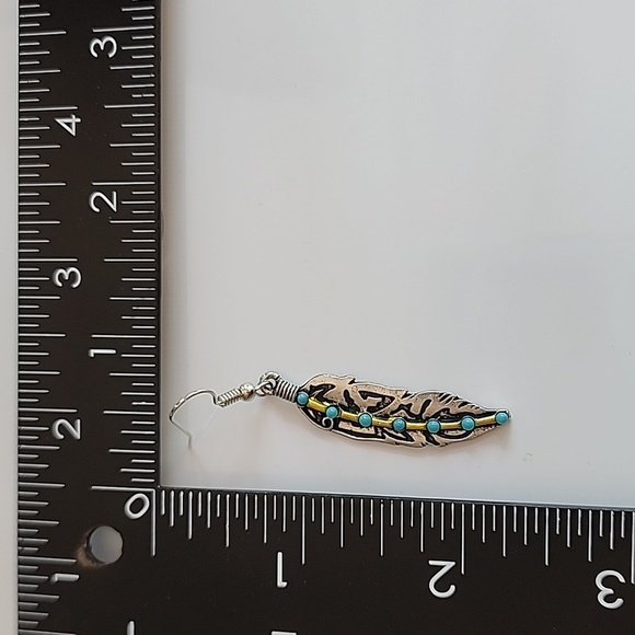 Turquoise FEATHER Bohemian EARRINGS - Picture 3 of 3